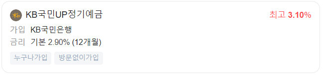 국민은행 정기예금 금리