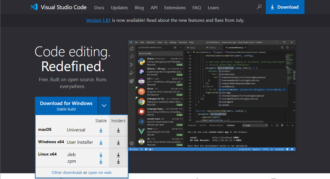 vscode IDE 다운로드 페이지