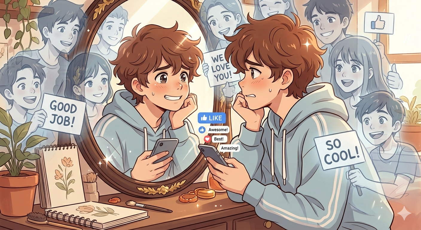 타인의 칭찬과 관심을 과하게 기대하는 사람 이미지