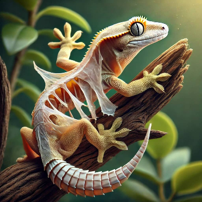 크레스티드 게코의 신비로운 성장, 탈피 이야기