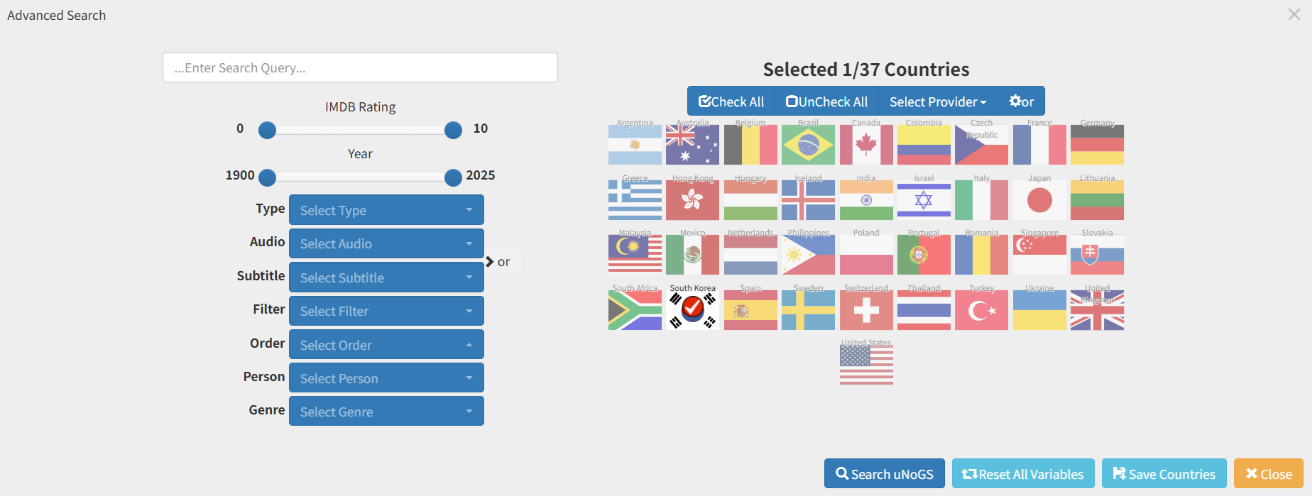 넷플릭스 검색 unogs.com Advanced Search