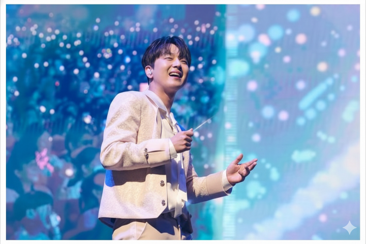 무대 위에서 열창하는 이찬원 가수 클로즈업 사진