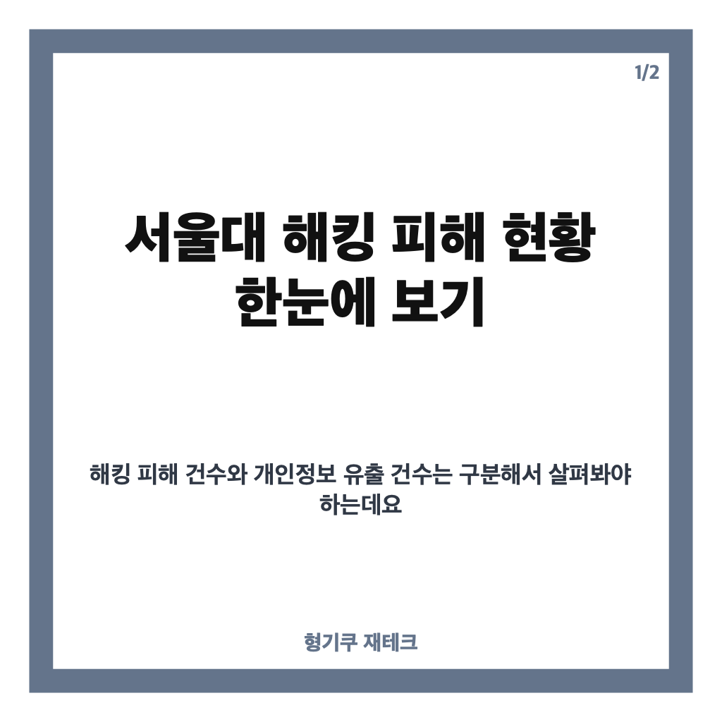 서울대 해킹 피해 6년간 28건, 개인정보 1,132건 유출 현황 카드뉴스 1