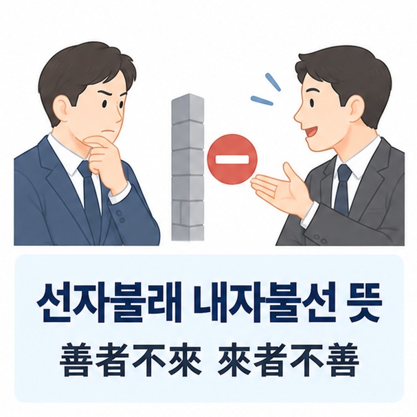 선자불래 내자불선 뜻과 善者不來 來者不善 한자, 경계의 의미를 보여주는 교육용 이미지