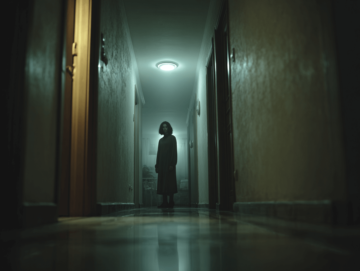 어두운-복도에-서-있는-여성