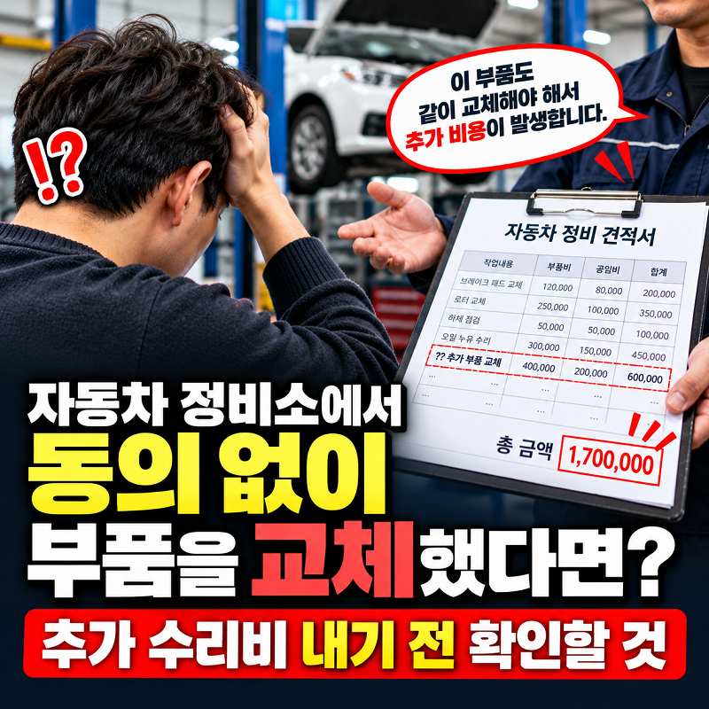 자동차 정비소 동의 없이 부품 교체 추가 수리비 확인 방법