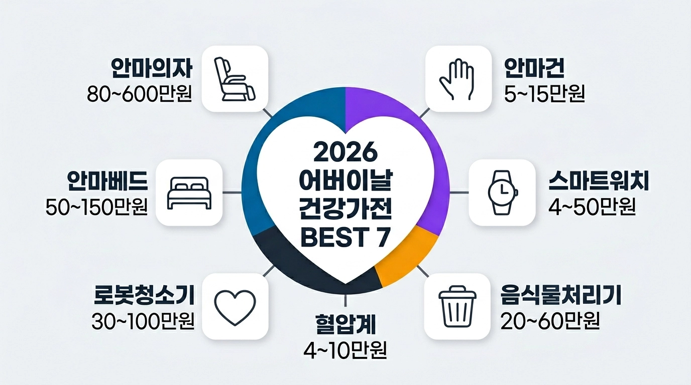 2026 어버이날 선물 추천 건강가전 BEST 7 가격대별 비교 인포그래픽