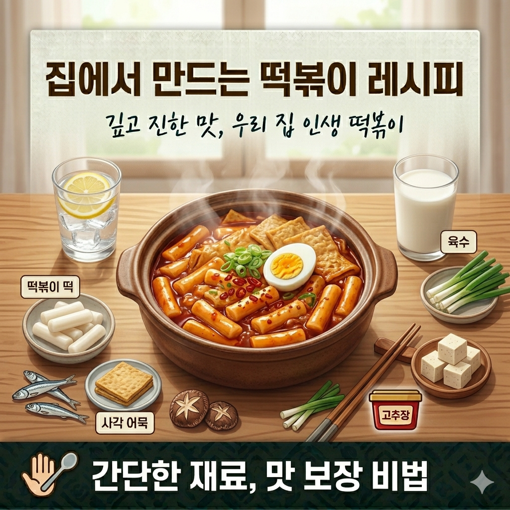 윤기가 흐르는 매콤달콤한 소스가 떡에 찰떡처럼 붙어 완성된 떡볶이 위에 대파와 계란, 고추를 뿌려 마무리한 컷