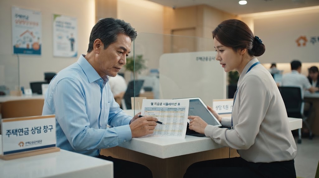 퇴직 후 주택연금에 대해 상세히 알아보고 있는 남성