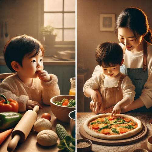 부모와 아이가 요리하는모습