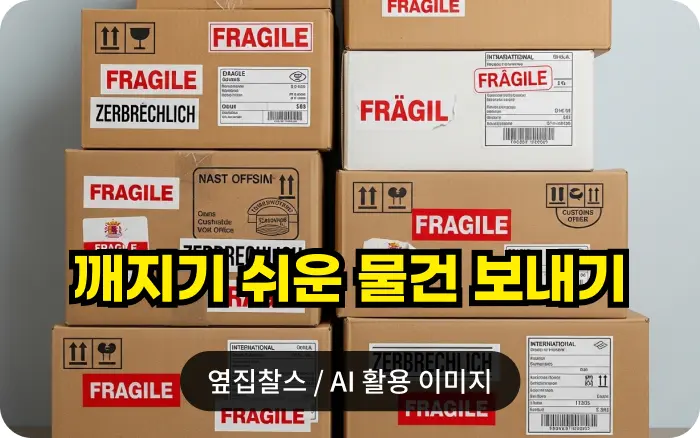 fragile 테이프가 붙은 상자들