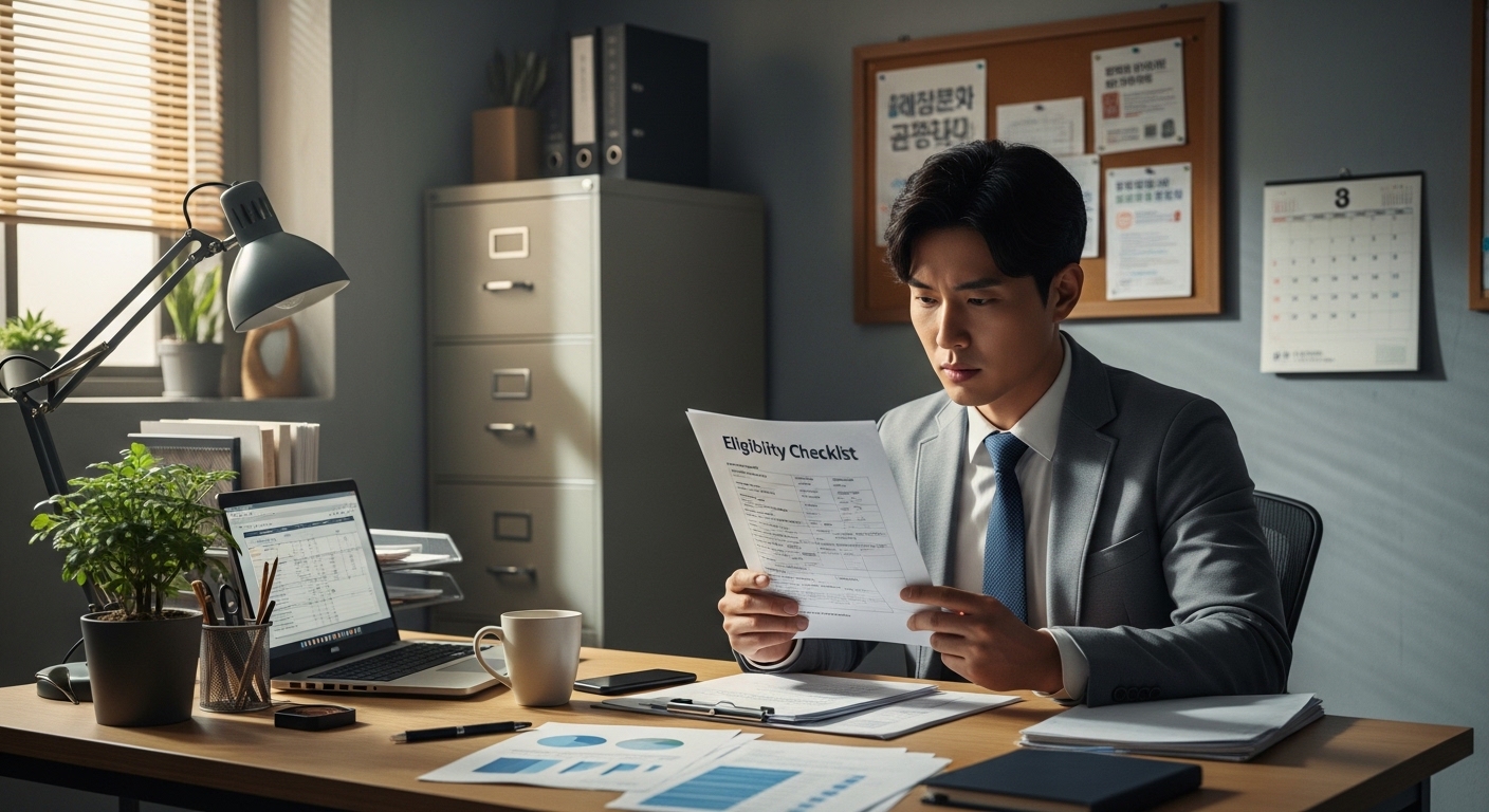 폐업지원금 신청 조건을 확인하는 자영업자 모습