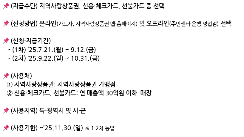 민생회복 소비쿠폰 지급 수단 및 2차 지급 기간