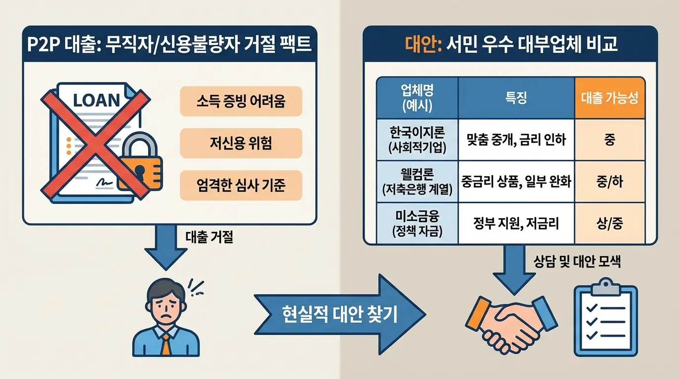 P2P 대출의 무직자 및 신용불량자 대출 거절 팩트와 대안으로 알아봐야 할 서민 우수 대부업체 비교