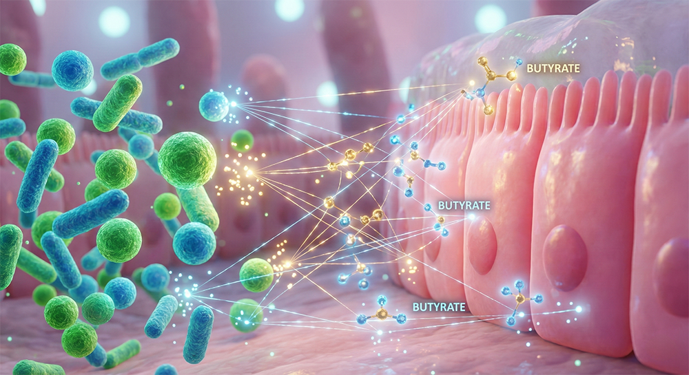 부티레이트, Butyrate, 장내미생물대사산물, 장점막세포상호작용, 장건강신호전달, 미생물군유전체, 마이크로바이옴, 프로바이오틱스효과
