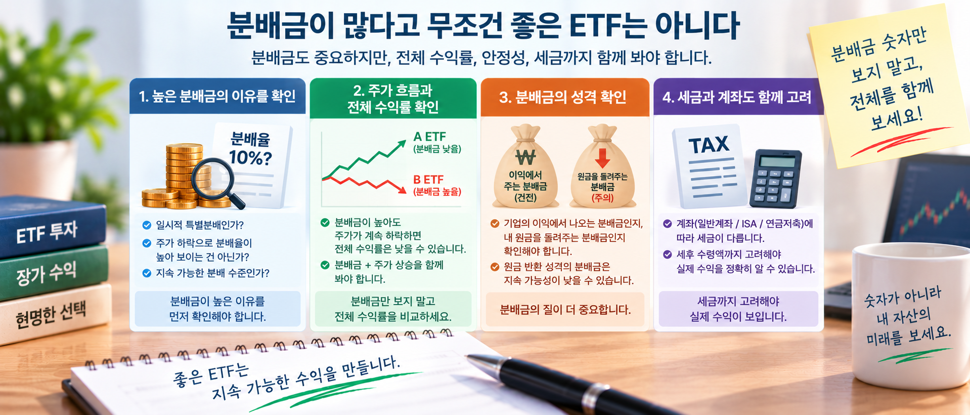 ETF 분배금과 전체 수익률 지속 가능성 비교 이미지