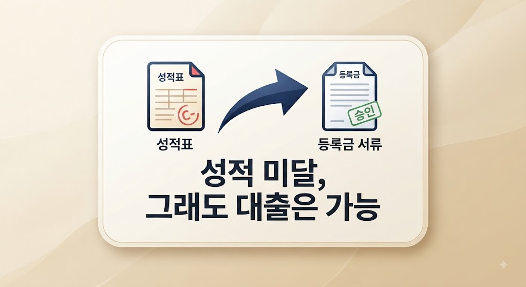 성적표에서 등록금 서류로 이어지는 화살표 인포그래픽과 "성적 미달, 그래도 대출은 가능" 문구가 담긴 숫자로 보는 오늘 대표이미지