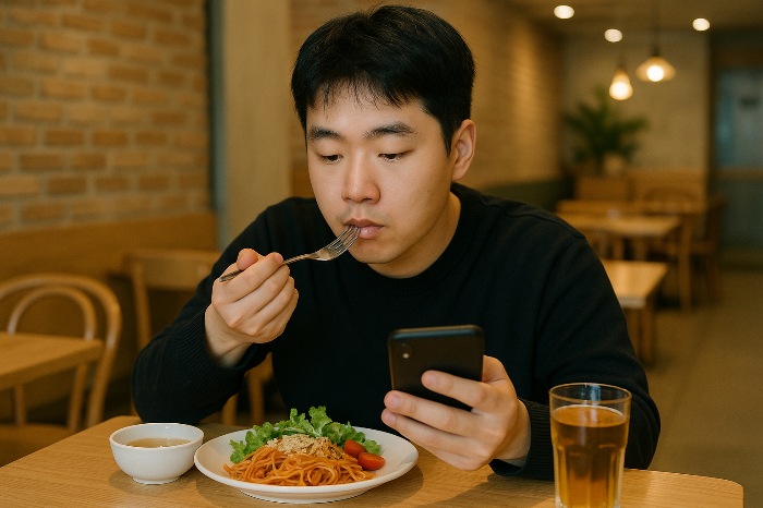 1인 외식 소비자의 단독 식사 모습