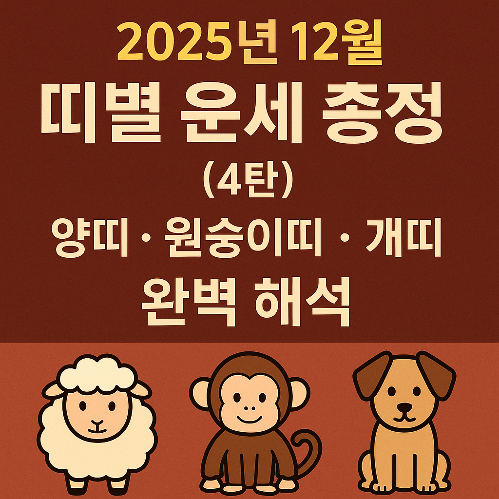 2025년 12월 띠별 운세 총정리- 양띠 &middot; 원숭이띠 &middot; 개띠 완벽 해석