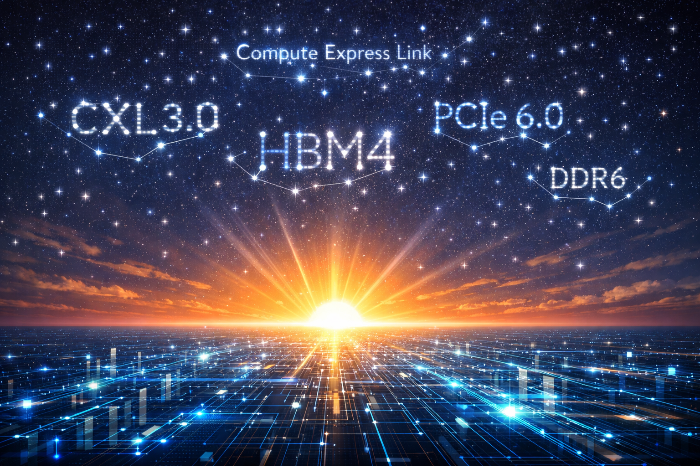 차세대 반도체 기술 규격들이 이끄는 미래 컴퓨팅 환경의 지평 시각화.