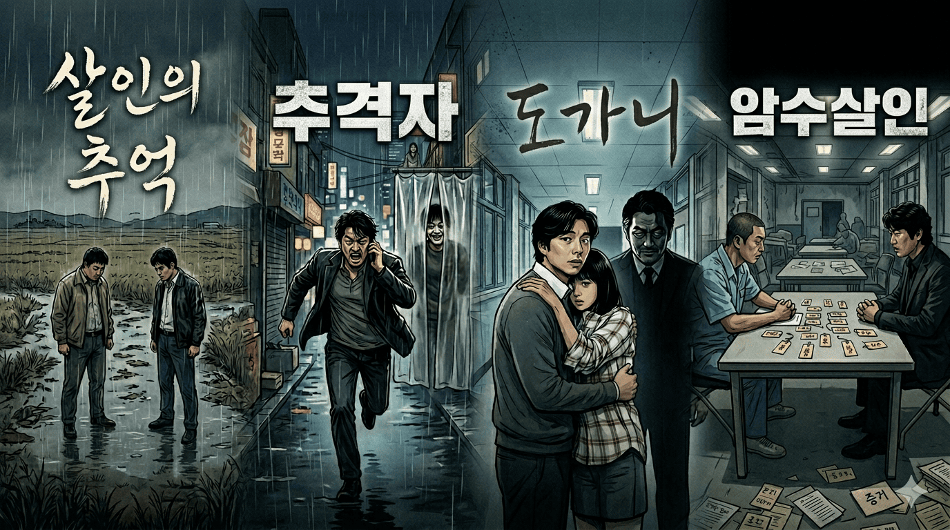 살인의추억, 추격자, 도가니, 암수살인 영화 포스터
