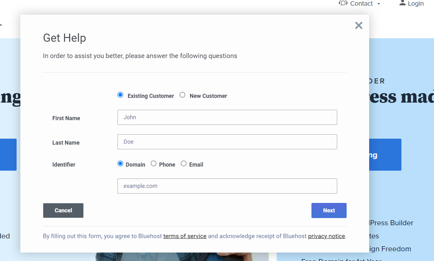 블루호스트 라이브 채팅 팝업