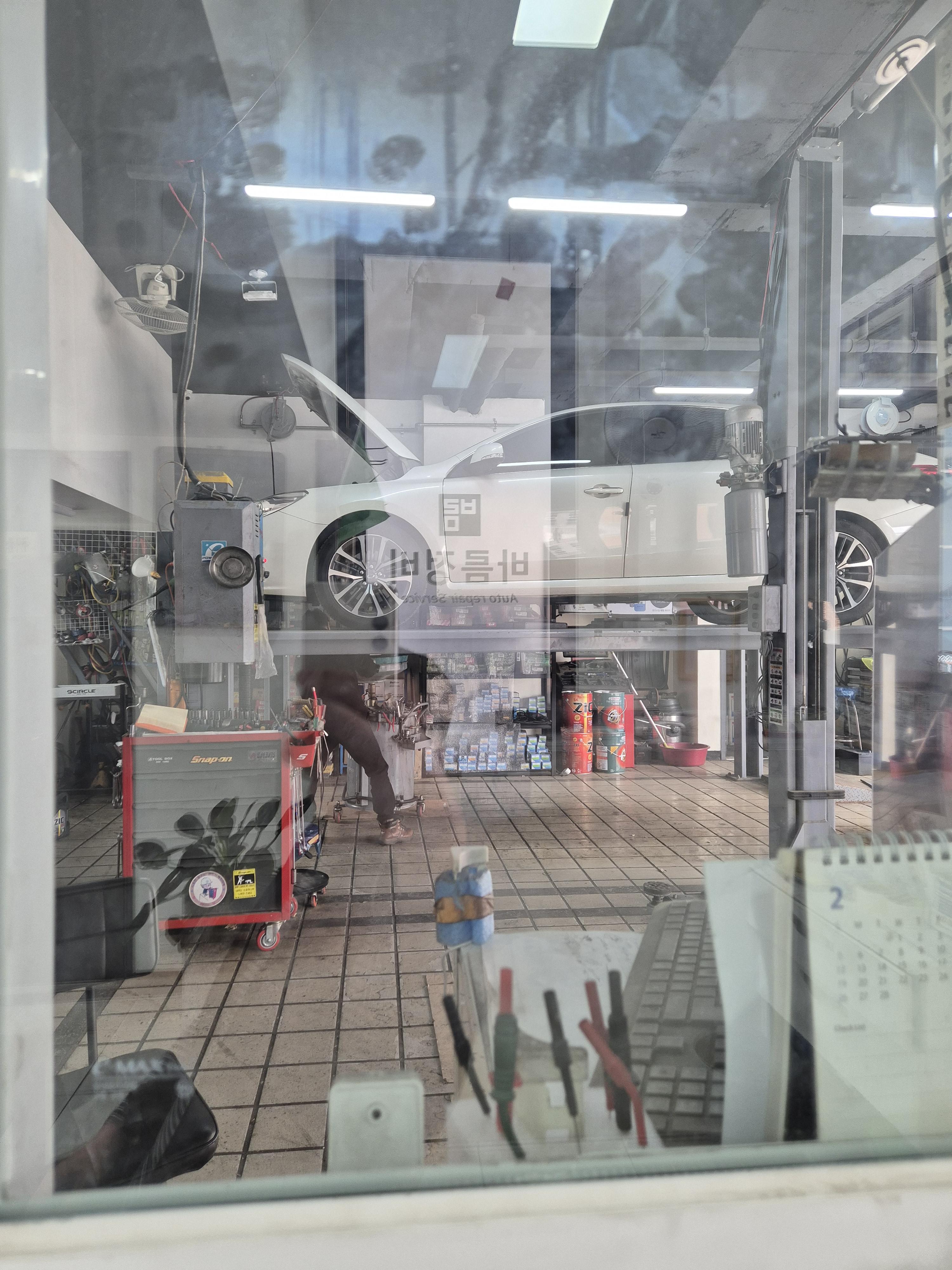 관저동바름정비에서 엔진오일 교환중인 내 흰둥이