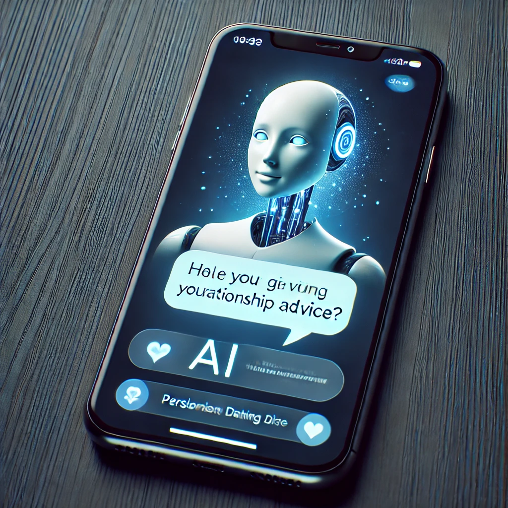 스마트폰 화면에 AI 챗봇이 연애 상담 메시지를 보내는 모습