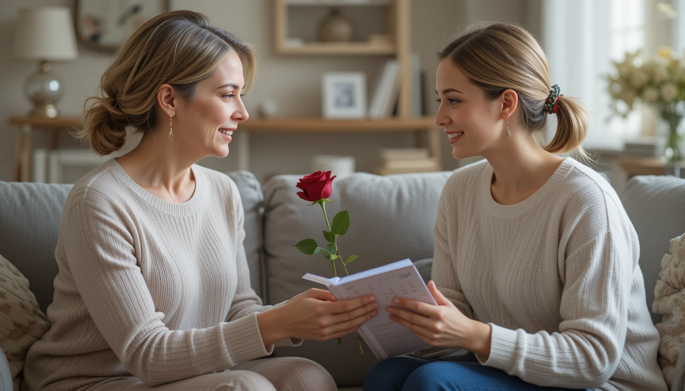 가족 앨범을 엄마가 딸에게 주는 모습