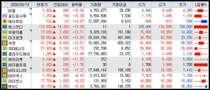 상승 종목 예시