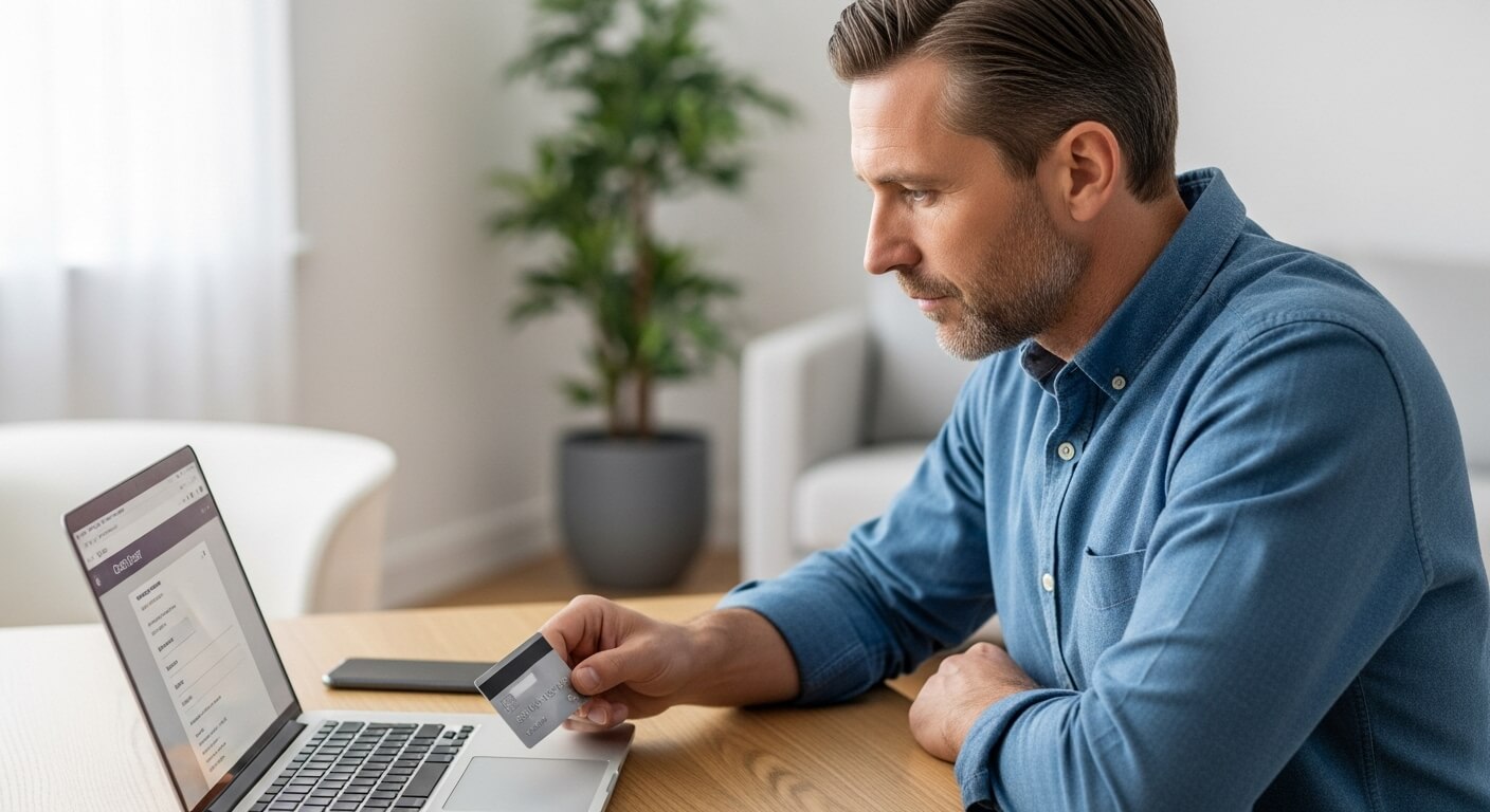 신용카드로 면허증 수수료 결제를 진행하는 남성