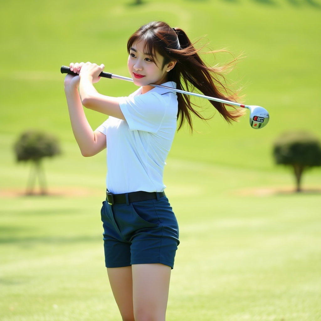 파크골프채를 들고 있는 여성