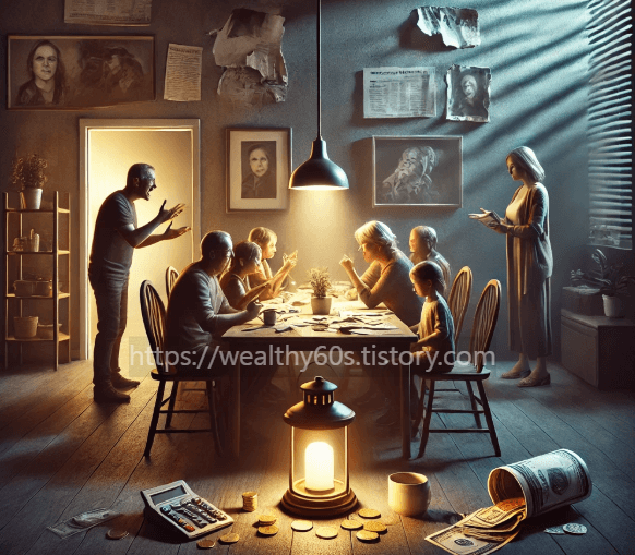 가족 간에 돈 문제로 다투는 분위기