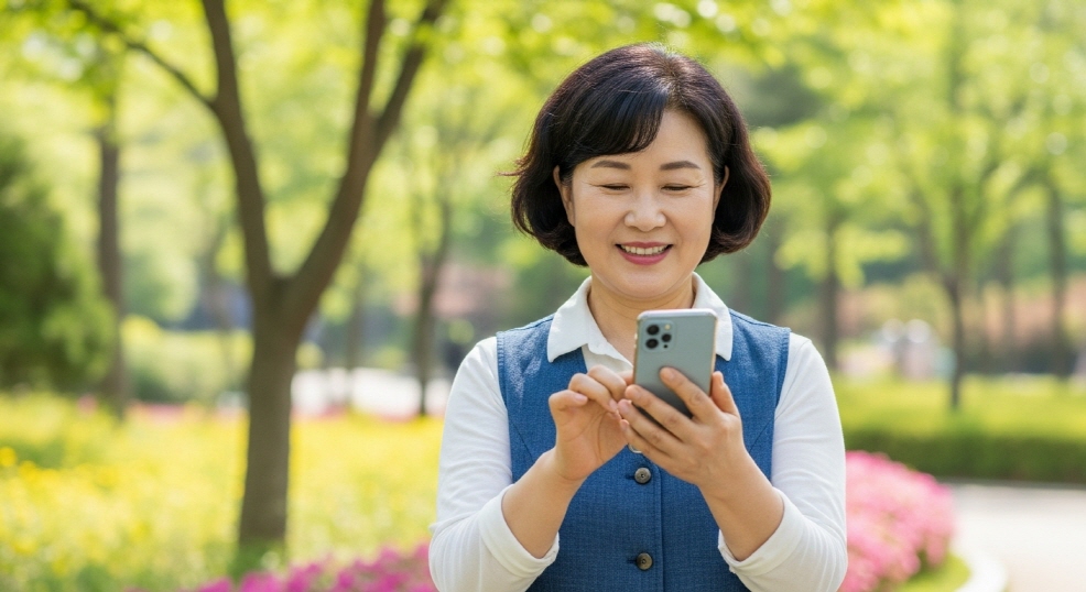 스마트폰으로 인증 문자를 확인하는 모습