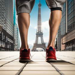 거리에서 두 발로 서서 걸어가려고 하는 장면