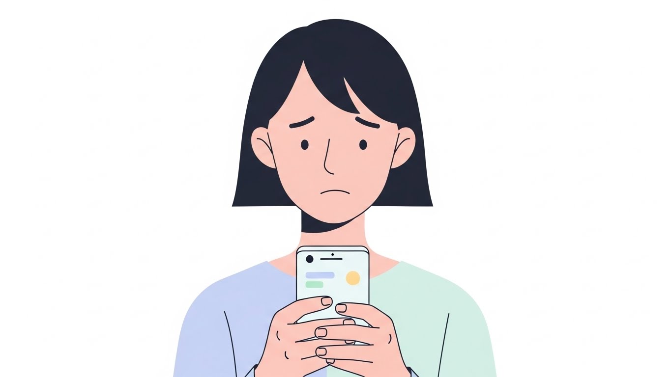 스마트폰을 들고 고민하는 표정의 인물, 타오바오구매대행의 단점도 미리 알고 대비하는 것이 필요합니다.
6️⃣