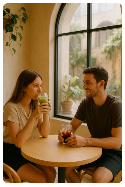 아이스티를 마시는 연인의 사진