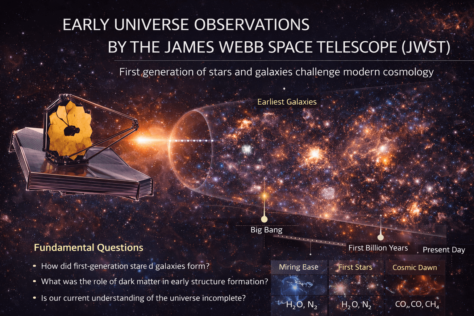 제임스 웹 우주망원경(JWST)의 초기 우주 관측: 1세대 별과 은하의 탄생이 현대 우주론에 던지는 근본적 질문