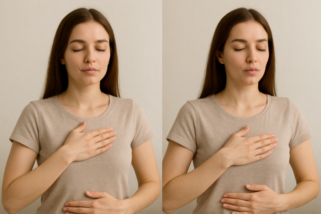 여성이 일정한 리듬에 맞춰서 박자호흡법을 통해 안정을 느끼고 있는 모습