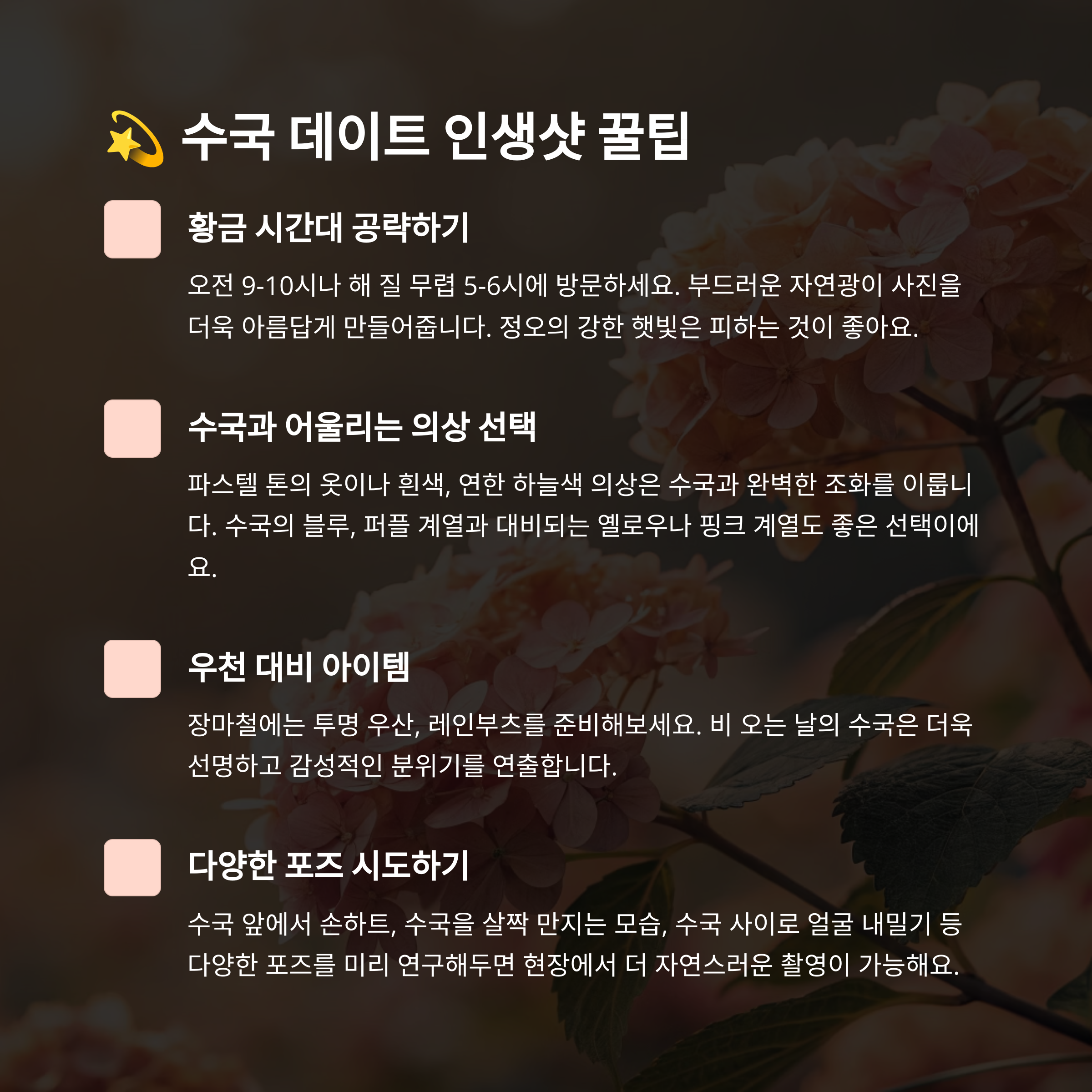 수국 데이트 인생샷 꿀팁