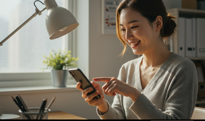  민생회복지원금 2차 신청하는 여성 사진 