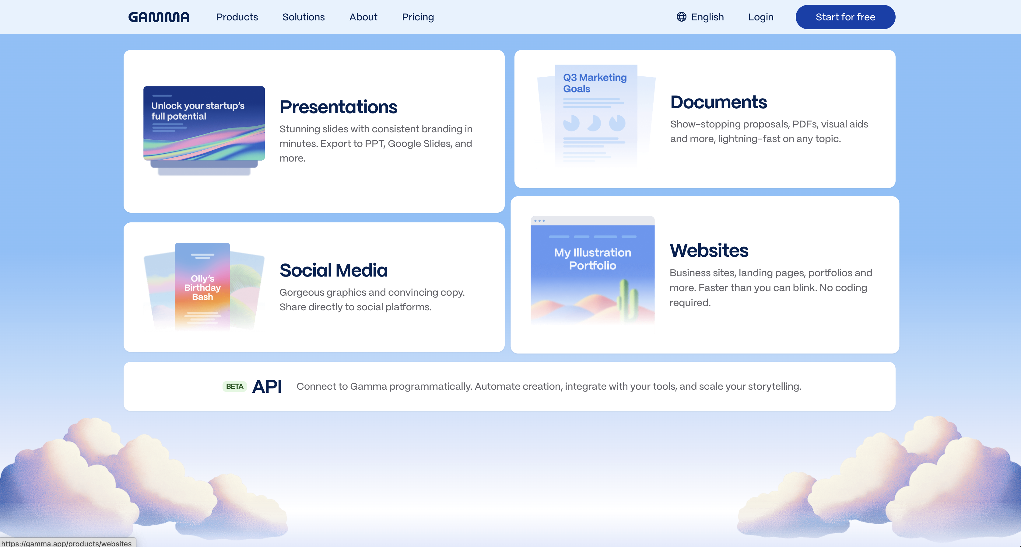 Gamma AI 홈페이지
