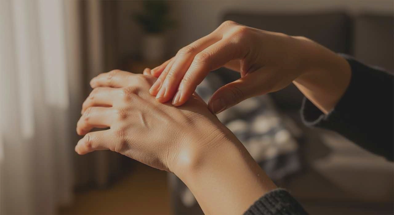 겨울철 난방이 켜진 실내에서 건조함을 느끼는 손의 모습이다. [ⓒ이달의건강]