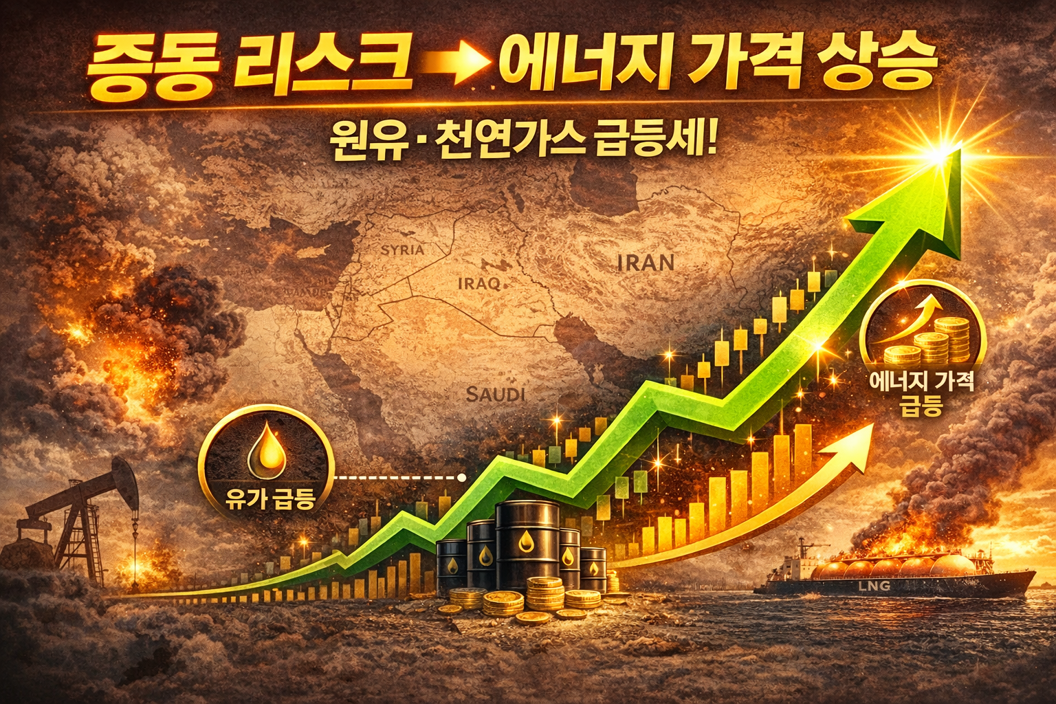 준동 리스크로 인한 에너지 상승 이미지