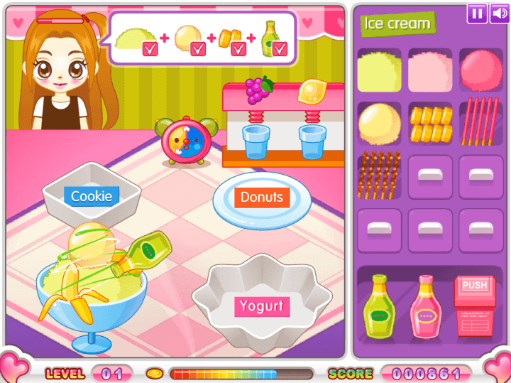 쥬디의-달콤-디저트-플래시게임-플레이-손님이-주문한-빙수를-만드는-화면