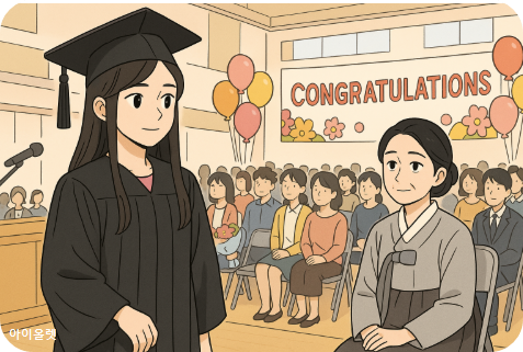 관중석 한쪽 끝에 앉아 있는 엄마를 바라보고 있었다