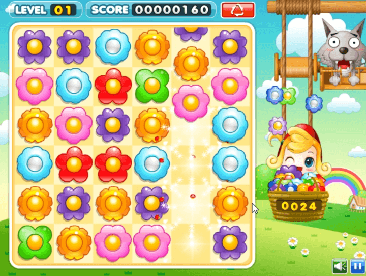 같은-종류의-꽃을-연결-시키고-제거하는-화면