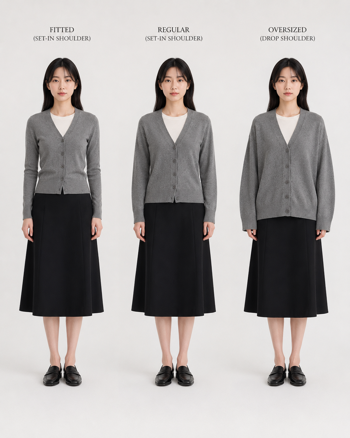 핏을 볼 때 앞모습보다 중요한 동작의 디자인 특징과 패션 맥락을 보여주는 이미지입니다.
