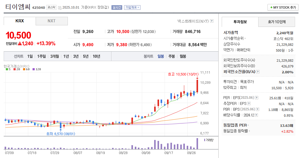 티이엠씨 일봉차트
