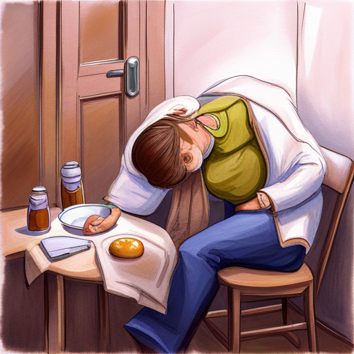 상한 음식을 먹고 복통을 나타낸 그림